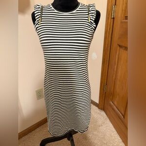 Michael Kors Black and White Striped Midi Dress